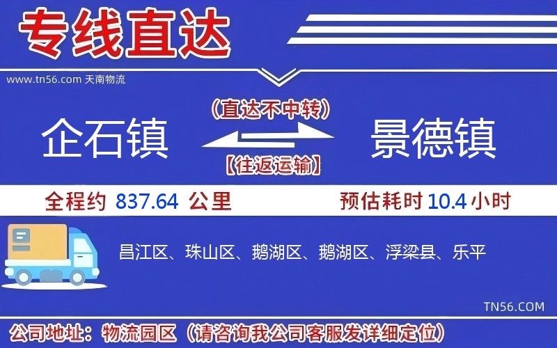 企石镇到景德镇物流公司