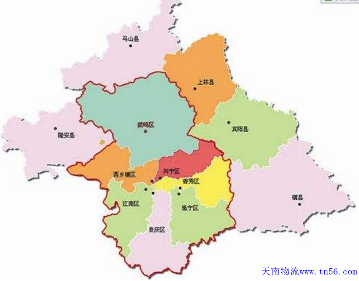 东莞到南宁市物流舆图